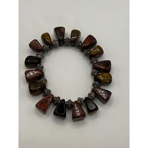 Chunky Stone Stretch Bracelet Tiger Eye Jasper Boho Earth Tone Statement